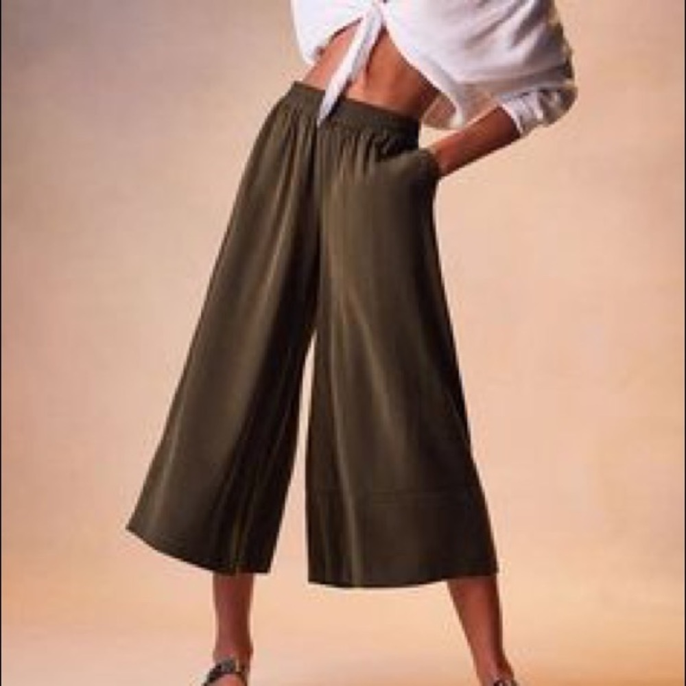 Olive Green Wide Leg Flowy Pants